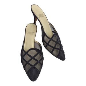 ALLURE Black Slip On Mules Size 7.5 Black Mesh and Suede Trim High Heels Formal